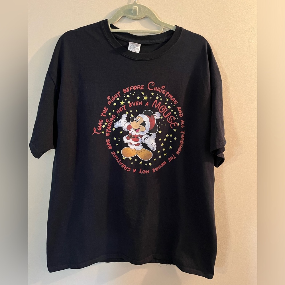Disney Mickey Twas the Night Before Christmas Shirt Sz XL Unisex Black 23x30